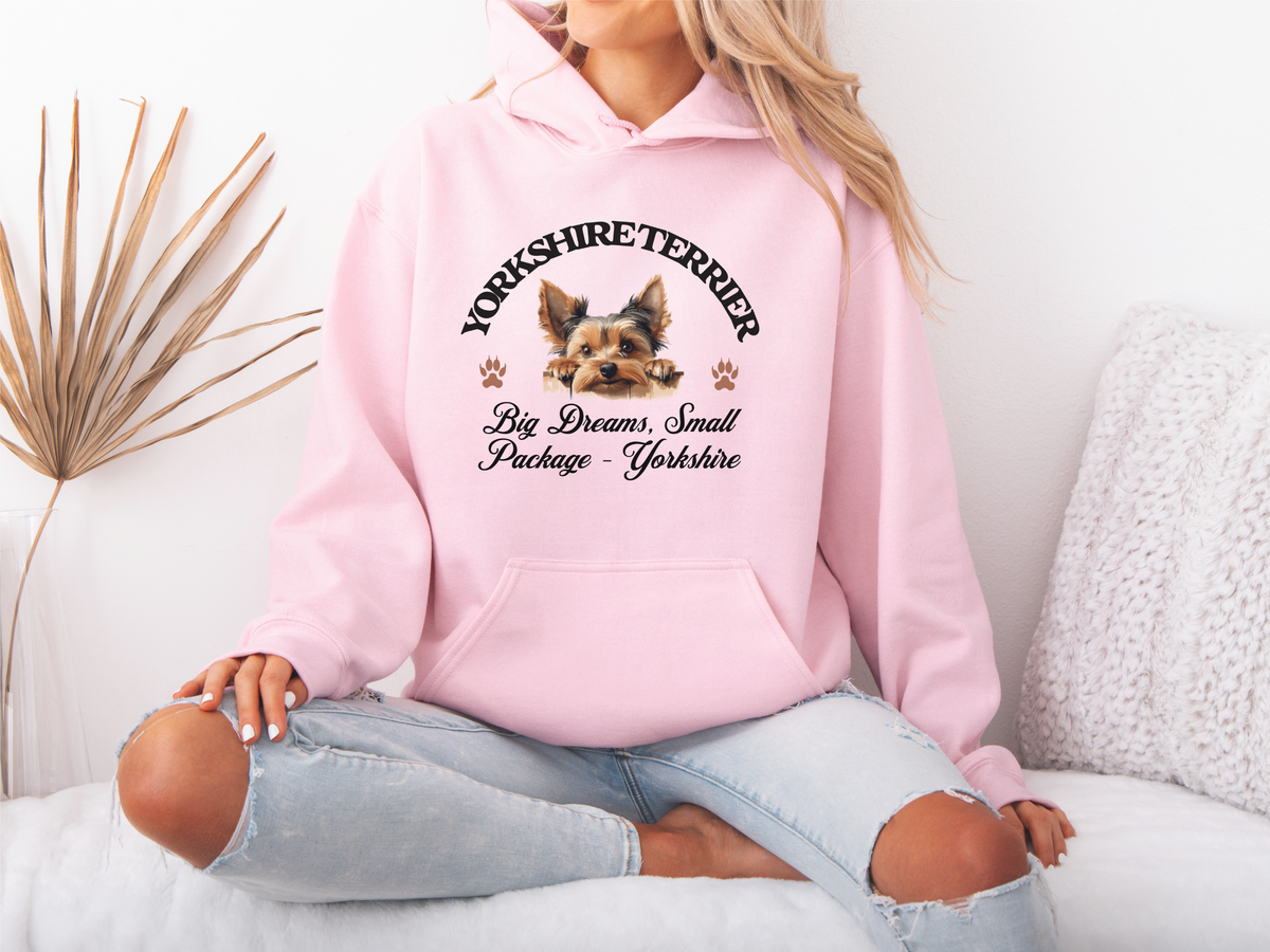 Yorkshire Terrier Dog Hoodie – "Big Dreams, Small Package – Yorkshire" | Cute & Cozy Unisex Pet Sweatshirt