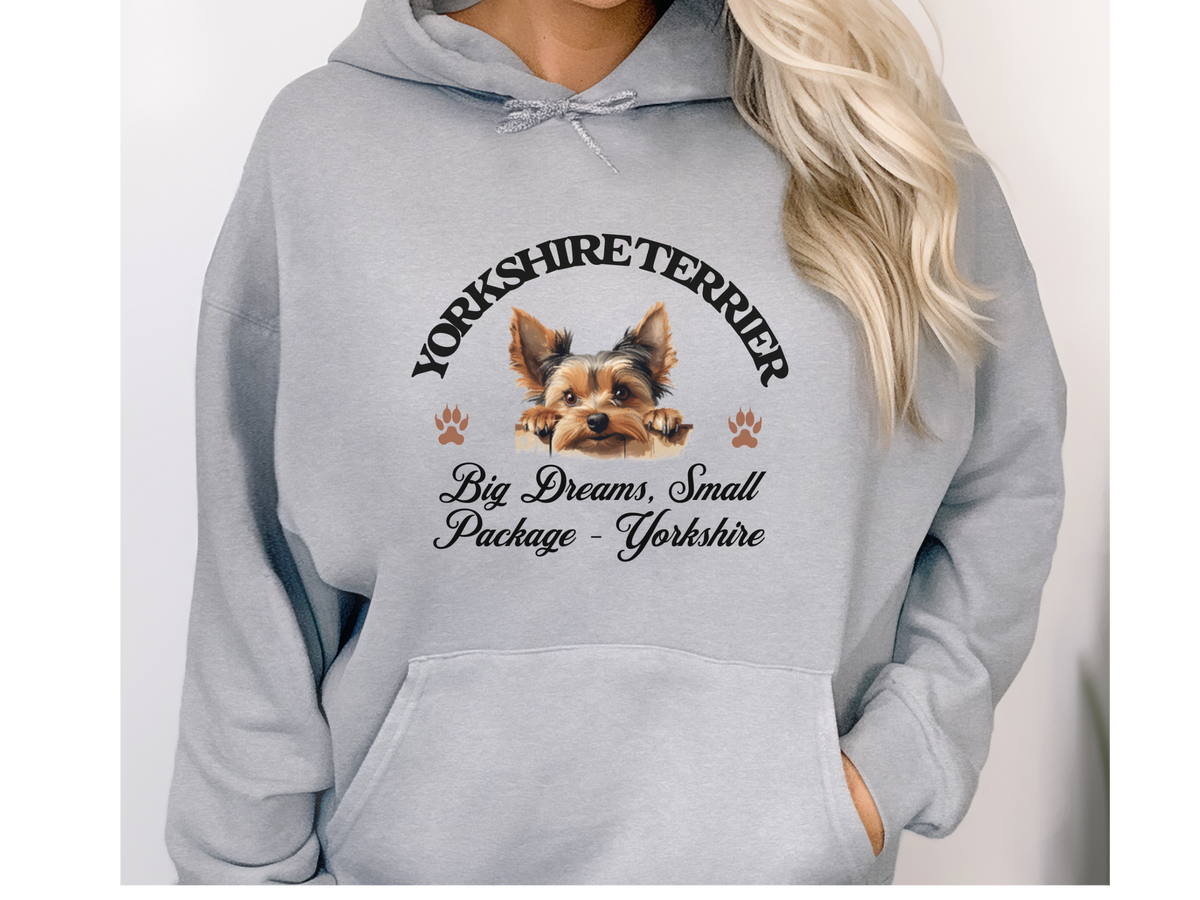 Yorkshire Terrier Dog Hoodie – "Big Dreams, Small Package – Yorkshire" | Cute & Cozy Unisex Pet Sweatshirt