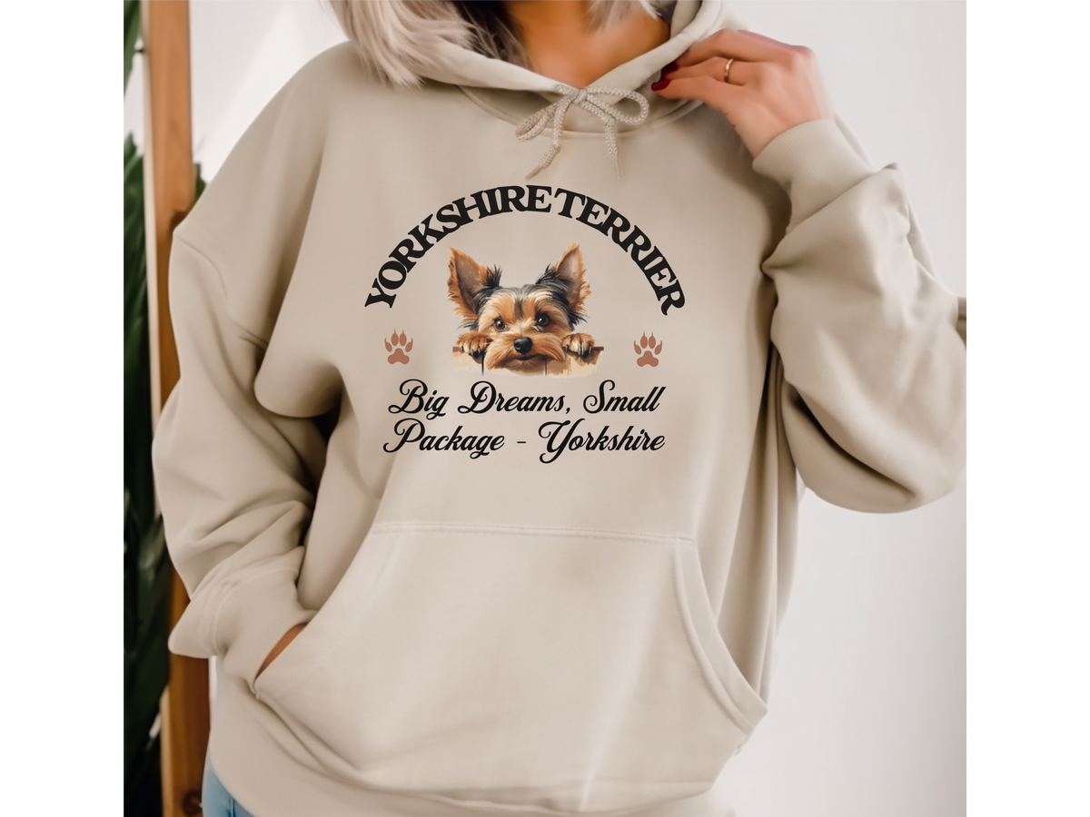 Yorkshire Terrier Dog Hoodie – "Big Dreams, Small Package – Yorkshire" | Cute & Cozy Unisex Pet Sweatshirt