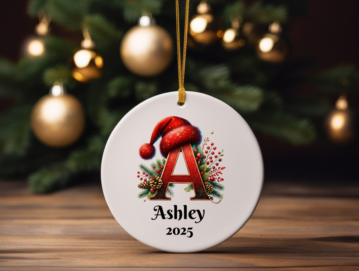Personalized Letter Name Ornament – 2025 Christmas Family Keepsake, Custom Initial Holiday Tree Decoration
