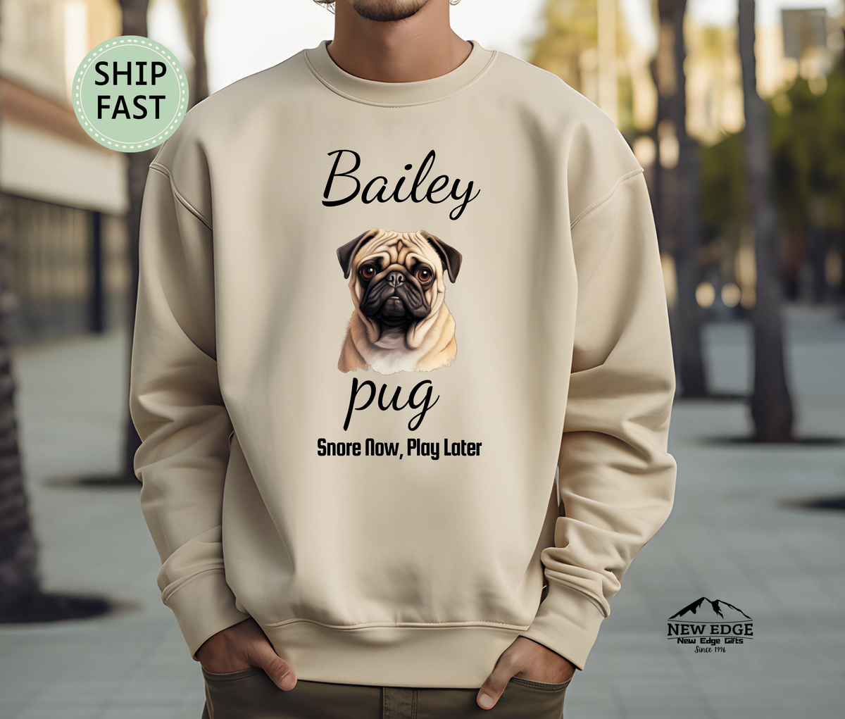 Personalized Pug Dog Unisex Sweatshirt – “Snore Now, Play Later” | Funny Dog Mom Gift | Custom Dog Breed Sweater