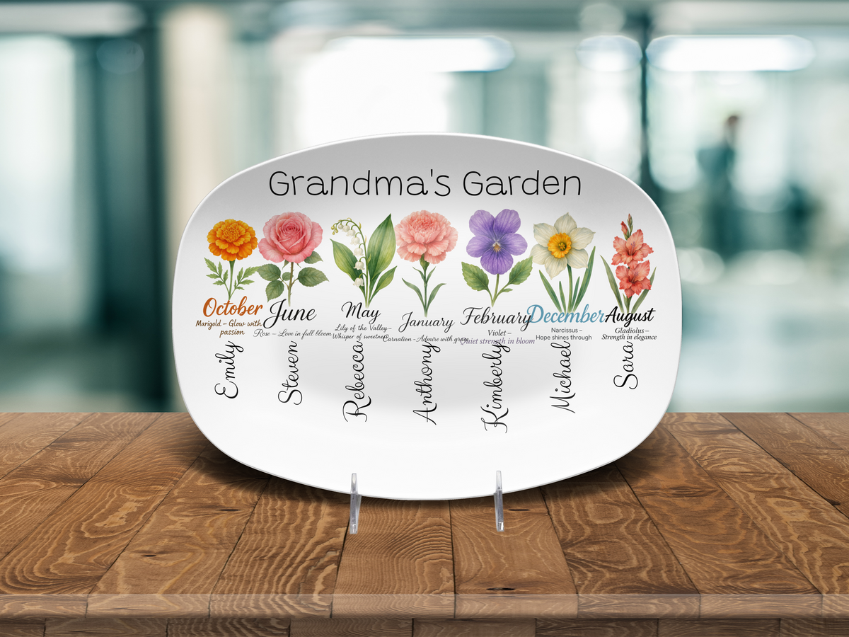Custom Grandma’s Garden Platter – Personalized Family Name Serving Dish & Gift for Grandma
