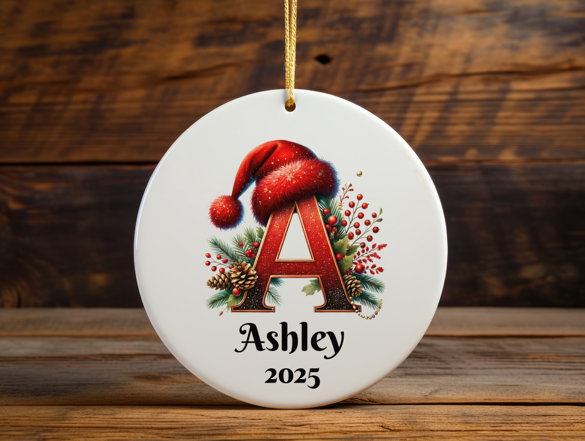Personalized Letter Name Ornament – 2025 Christmas Family Keepsake, Custom Initial Holiday Tree Decoration