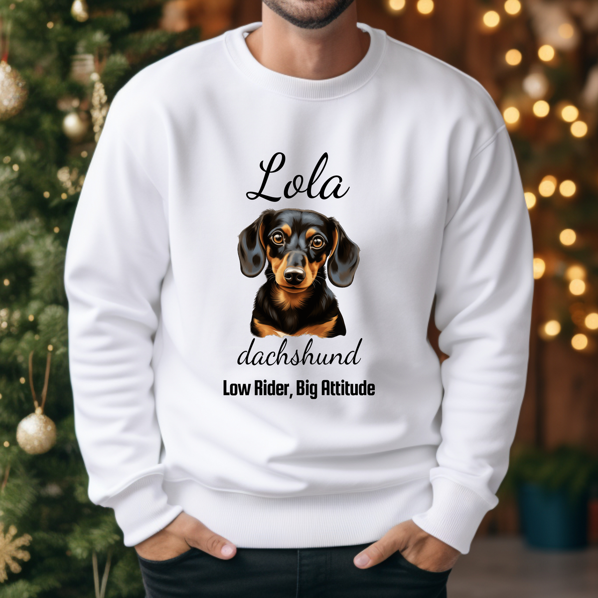 Dachshund “Low Rider, Big Attitude” Personalized Unisex Sweatshirt | Custom Dog Breed Gift for Dog Lovers