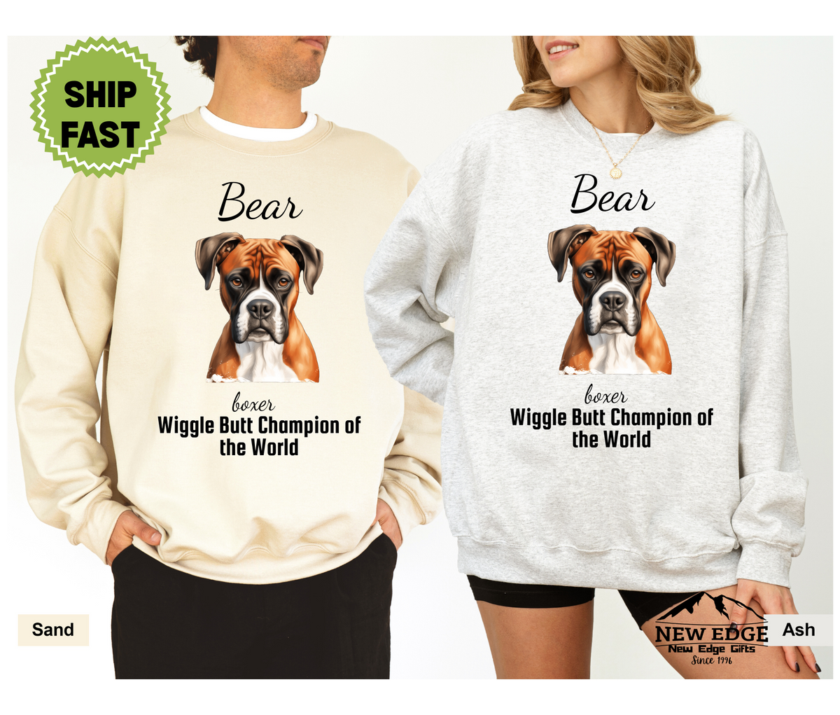 Personalized Boxer Dog Sweatshirt – “Wiggle Butt Champion of the World” | Custom Unisex Christmas Gift, Funny Dog Lover Sweatshirt, Pet Gift for Him or Her
