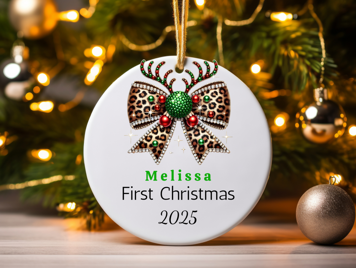 First Christmas Ornament | Personalized Ornament | Baby Shower Gift | Bow Ornament Keepsake | Custom Family Name Decoration