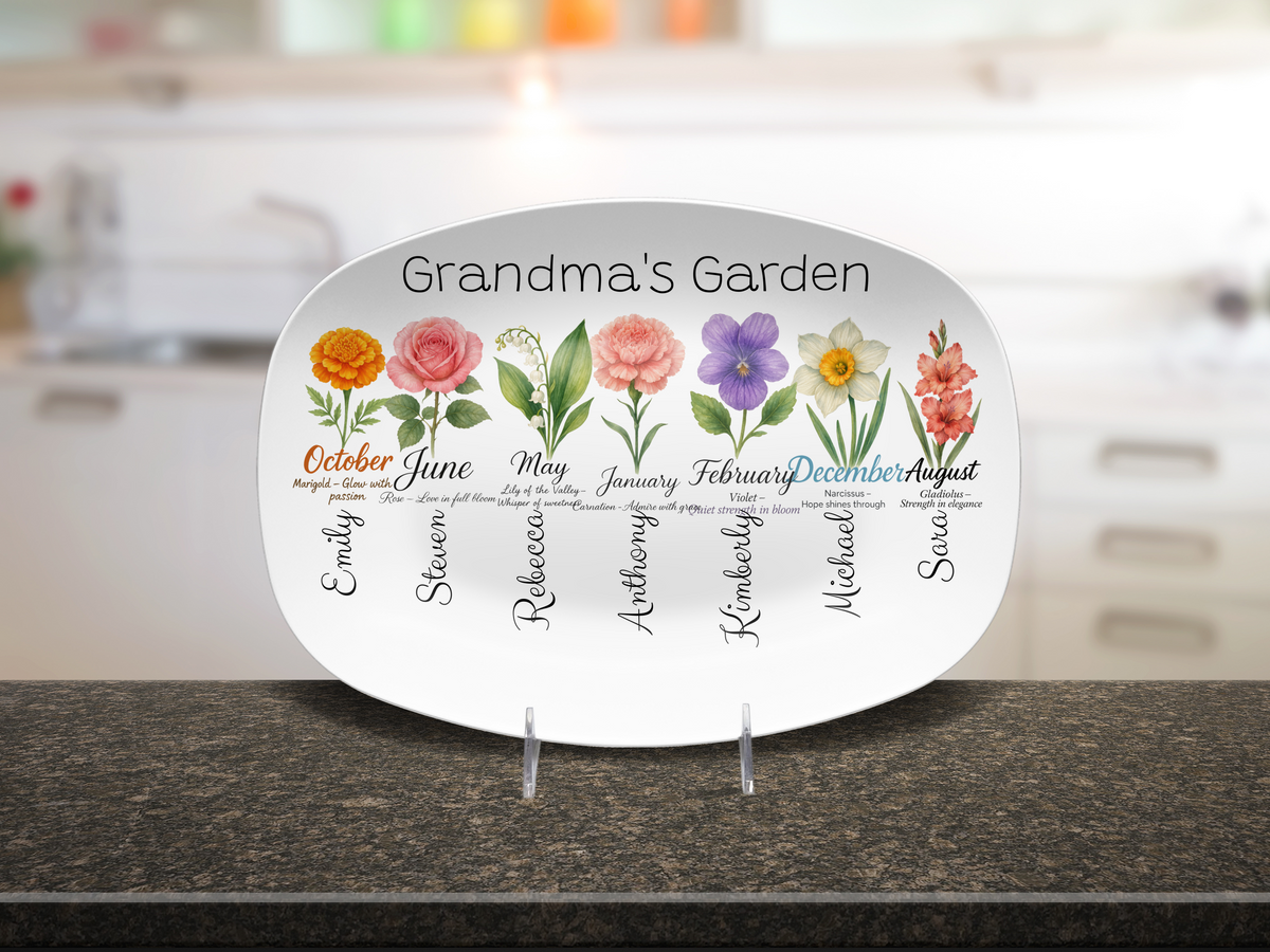 Custom Grandma’s Garden Platter – Personalized Family Name Serving Dish & Gift for Grandma
