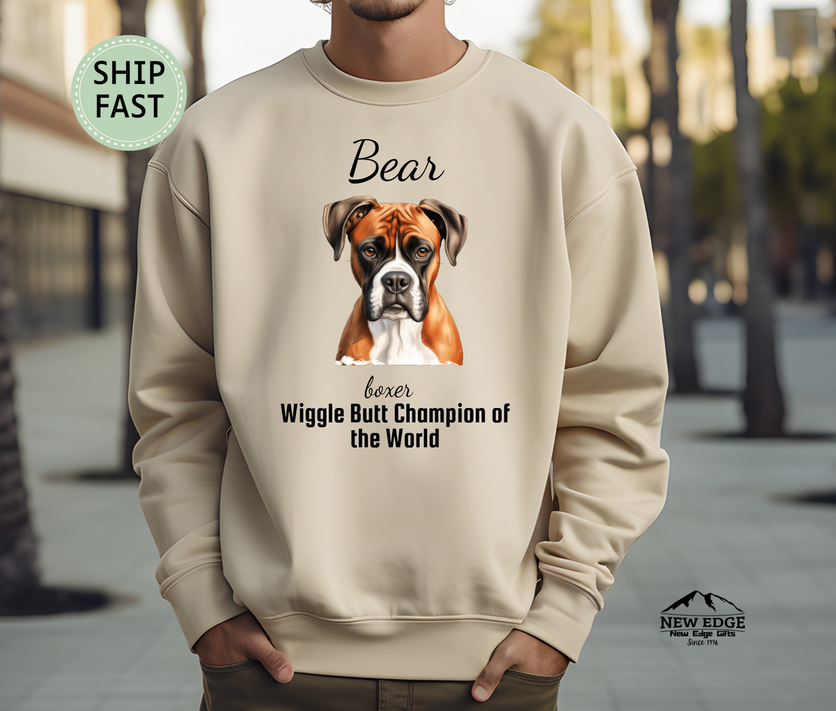 Personalized Boxer Dog Sweatshirt – “Wiggle Butt Champion of the World” | Custom Unisex Christmas Gift, Funny Dog Lover Sweatshirt, Pet Gift for Him or Her