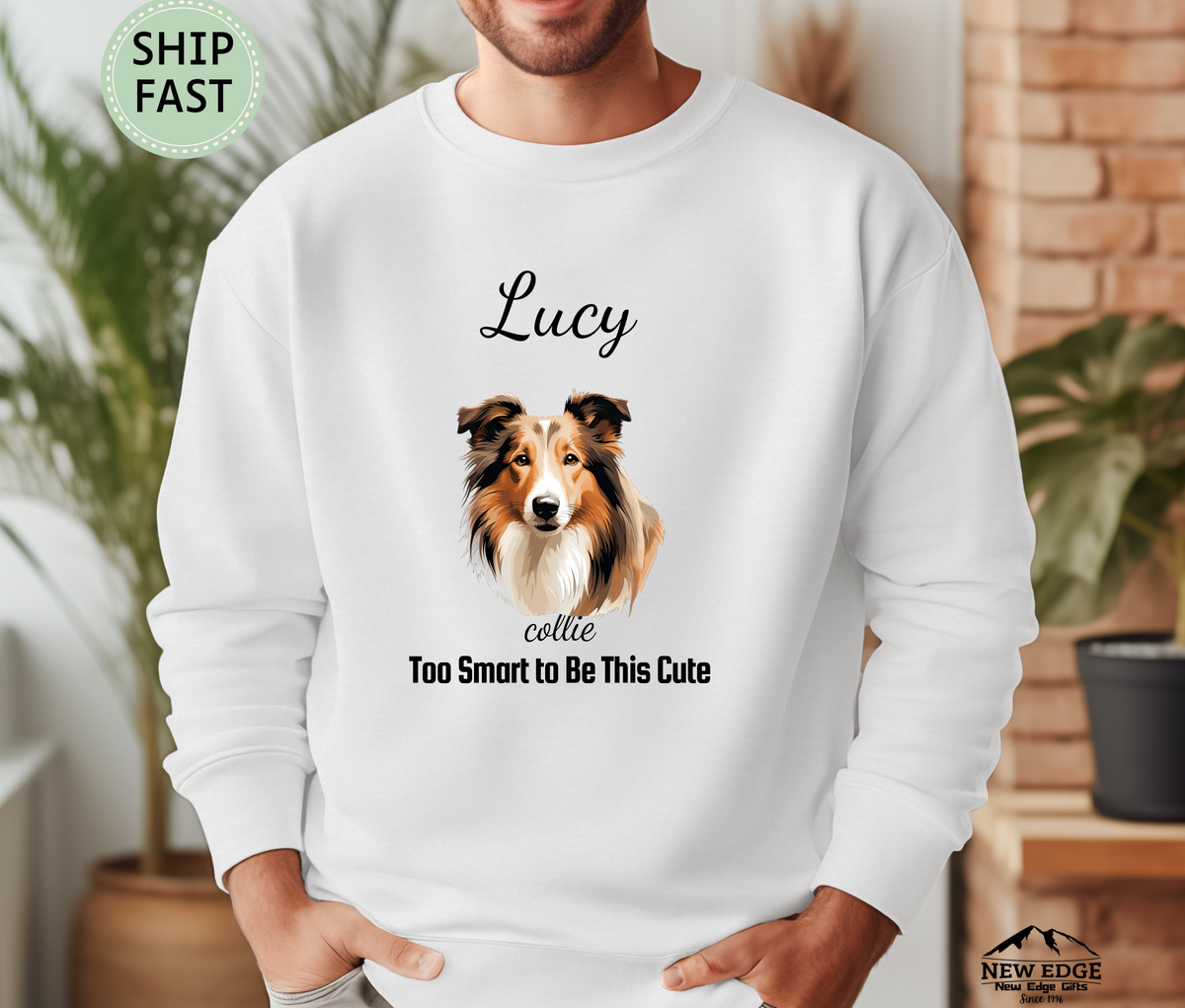 Collie “Too Smart to Be This Cute” Personalized Unisex Sweatshirt | Custom Dog Breed Gift for Dog Lovers