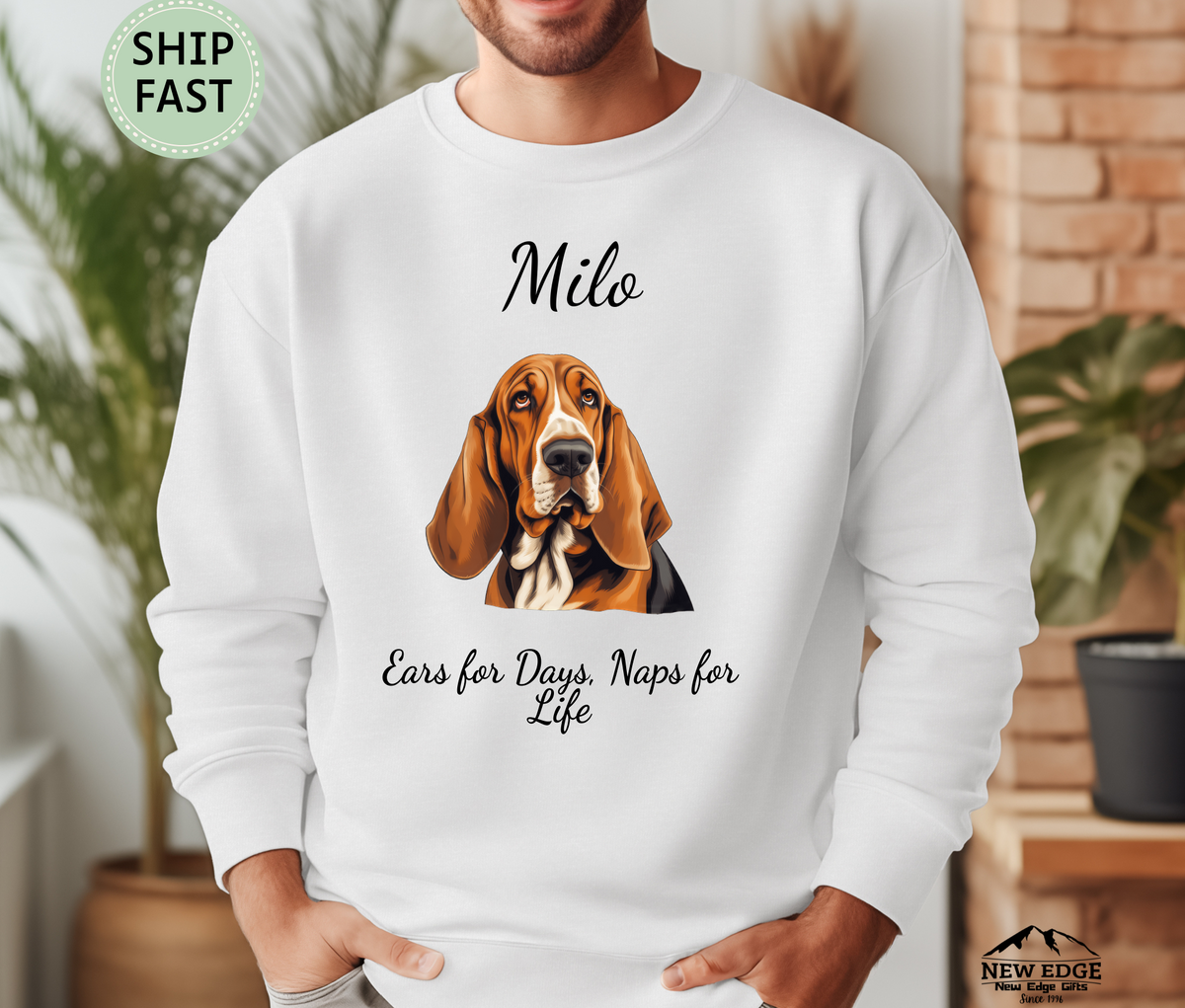 Personalized Basset Hound Sweatshirt – “Ears for Days, Naps for Life” | Unisex Christmas Gift for Dog Lovers, Pet Gift