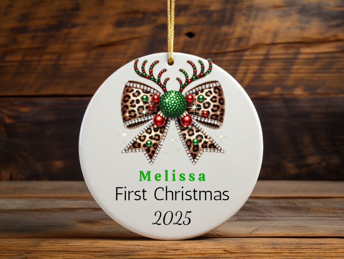 First Christmas Ornament | Personalized Ornament | Baby Shower Gift | Bow Ornament Keepsake | Custom Family Name Decoration