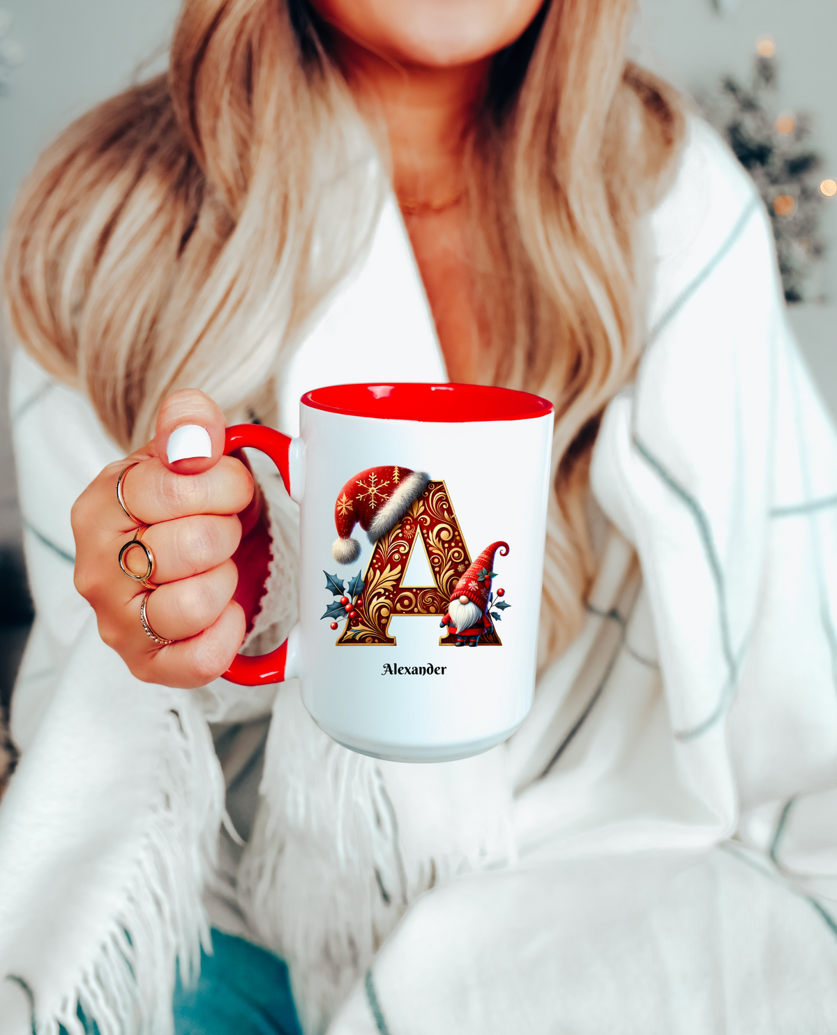 Personalized Christmas Alphabet Accent Mug – Custom Monogram Coffee Cup, Holiday Letter Mug, Custom Name Xmas Gift