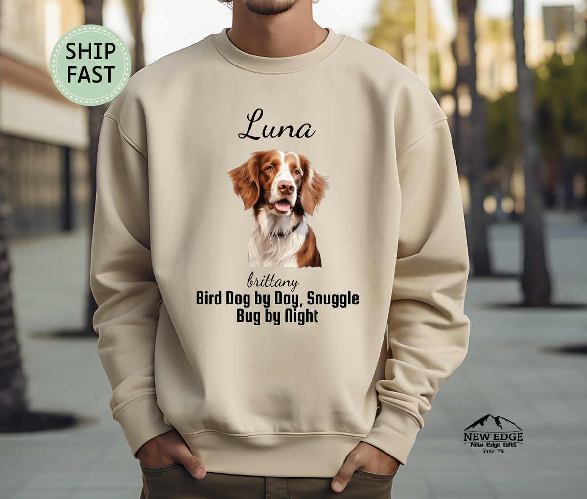 Personalized Brittany Dog Sweatshirt – “Bird Dog by Day, Snuggle Bug by Night” | Custom Unisex Christmas Gift, Funny Dog Lover Sweatshirt, Pet Gift for Him or Her