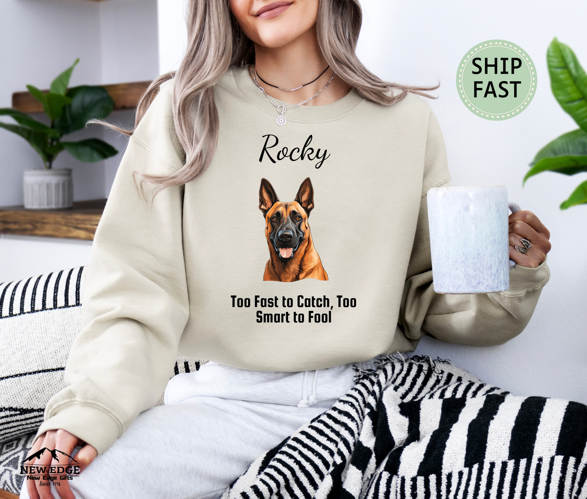 Personalized Belgian Malinois Sweatshirt – “Too Fast to Catch, Too Smart to Fool” | Unisex Christmas Gift for Dog Lovers, Pet Gift