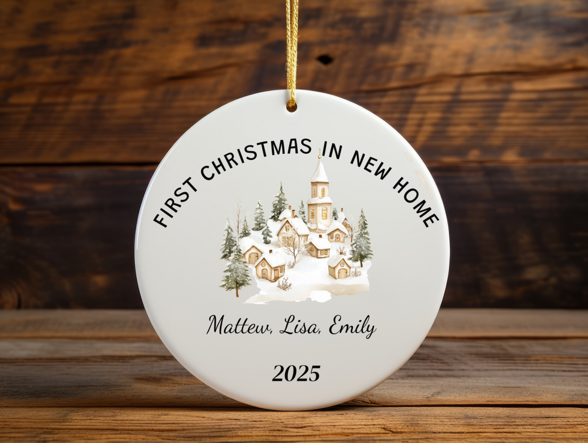 First Christmas in Our New Home Personalized Ornament — Custom Name Holiday Keepsake Gift