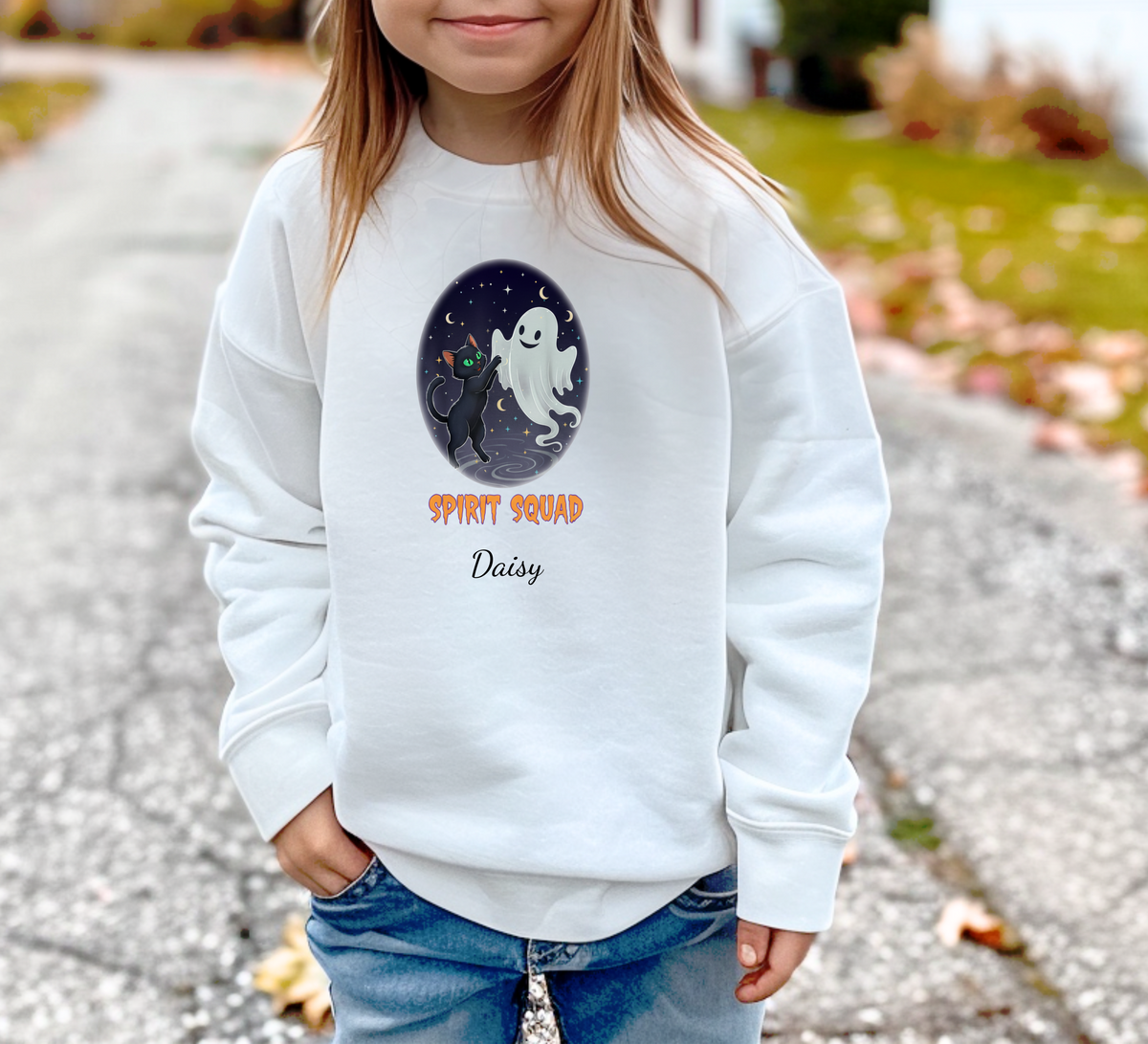 Personalized Youth Halloween Spirit Squad Crewneck Sweatshirt – Custom Name Optional