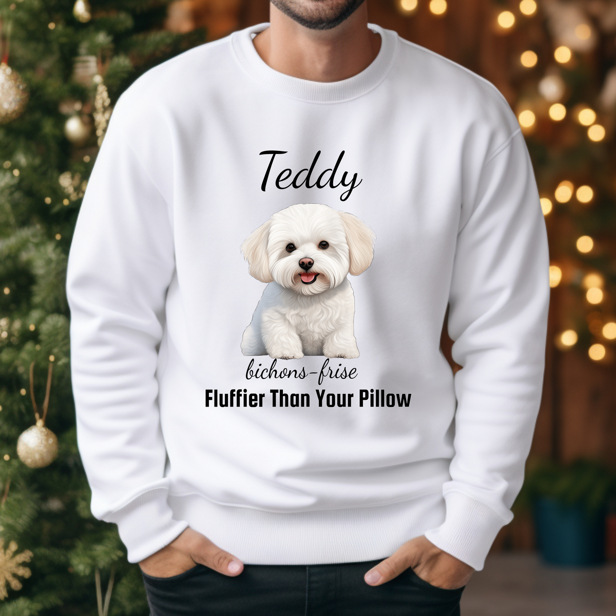 Personalized Bichon Frise Sweatshirt – “Fluffier Than Your Pillow” | Unisex Christmas Gift for Dog Lovers, Pet Gift