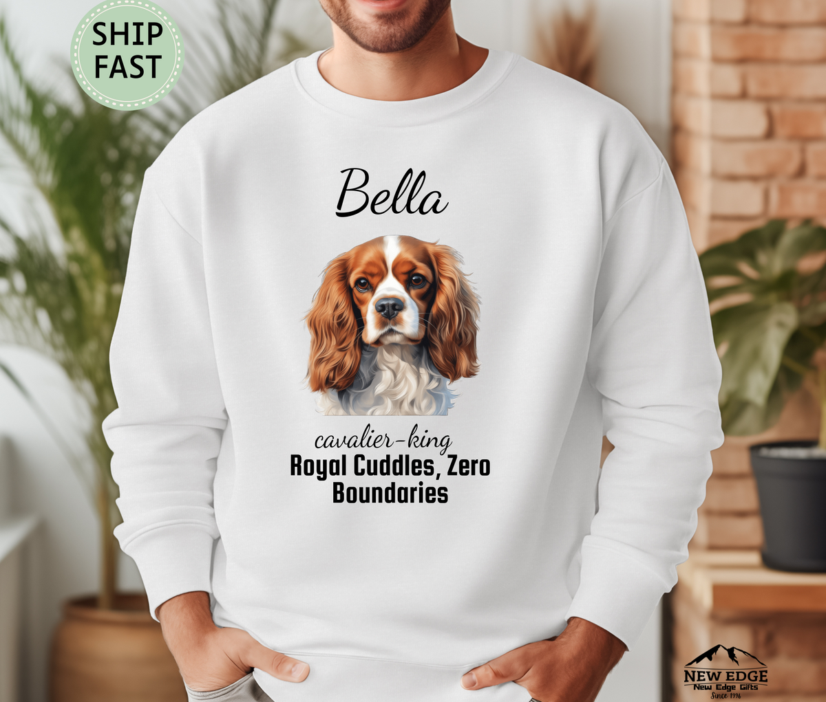 Cavalier King Charles Spaniel Personalized Unisex Sweatshirt – “Royal Cuddles, Zero Boundaries” | Christmas Dog Lover Gift | Custom Pet Gift | Cozy Holiday Sweater