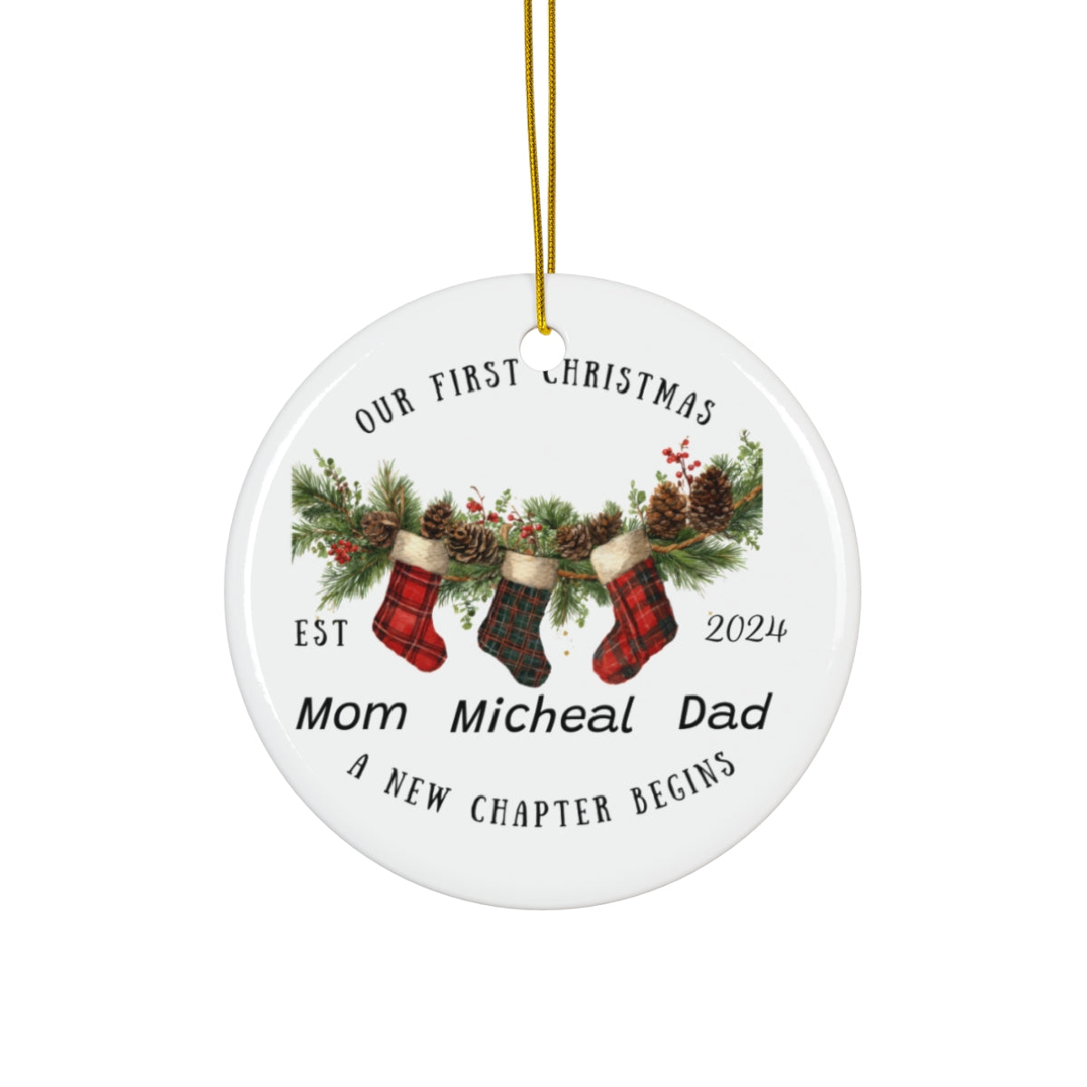 Our First Christmas Ornament EST 2024 – Family of Three Personalized Ornament – Mom, Dad & Child Keepsake – A New Chapter Begins
