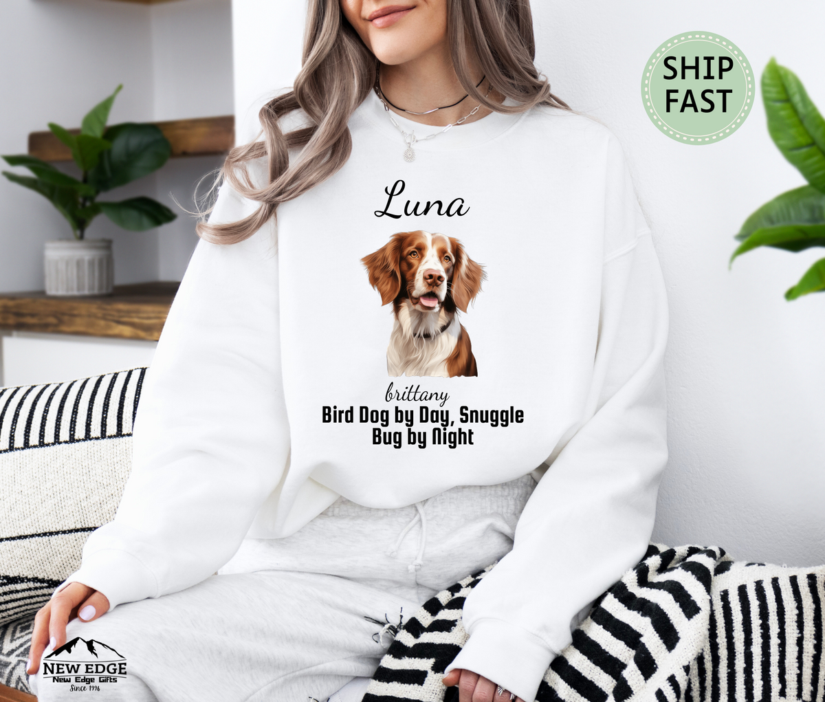 Personalized Brittany Dog Sweatshirt – “Bird Dog by Day, Snuggle Bug by Night” | Custom Unisex Christmas Gift, Funny Dog Lover Sweatshirt, Pet Gift for Him or Her