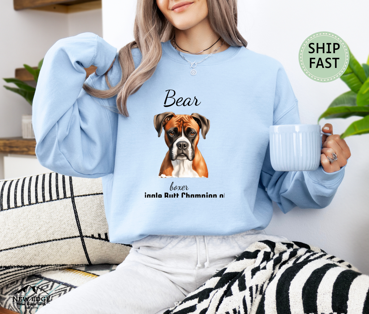 Personalized Boxer Dog Sweatshirt – “Wiggle Butt Champion of the World” | Custom Unisex Christmas Gift, Funny Dog Lover Sweatshirt, Pet Gift for Him or Her