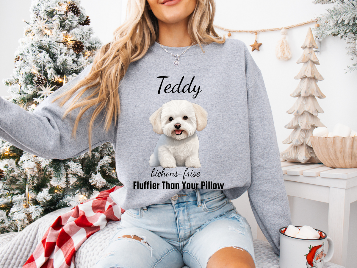 Personalized Bichon Frise Sweatshirt – “Fluffier Than Your Pillow” | Unisex Christmas Gift for Dog Lovers, Pet Gift