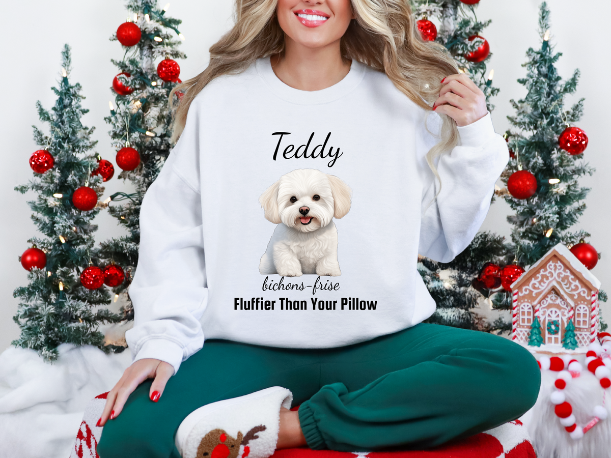 Personalized Bichon Frise Sweatshirt – “Fluffier Than Your Pillow” | Unisex Christmas Gift for Dog Lovers, Pet Gift