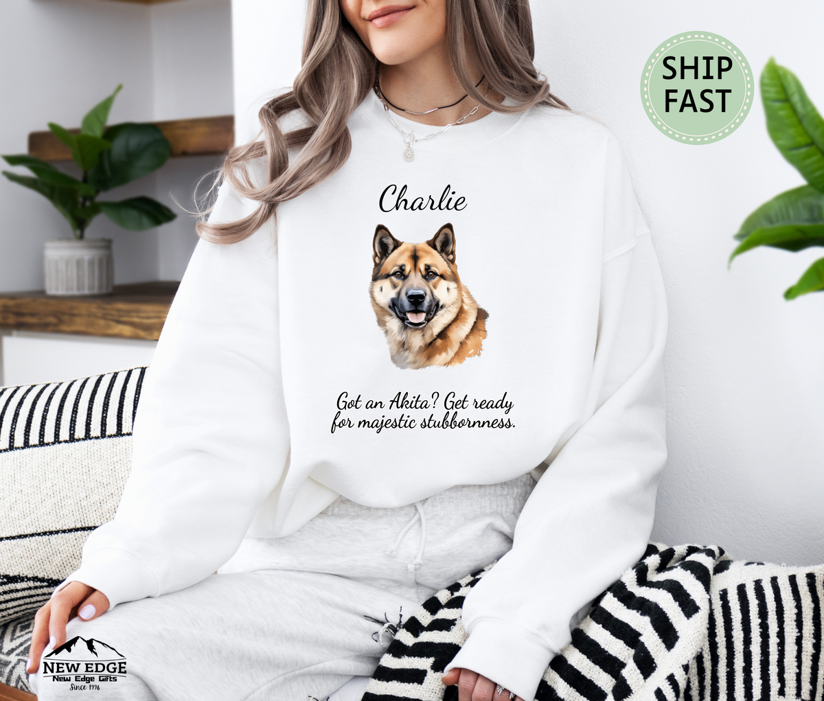 Custom Akita Dog Sweatshirt | “Home Feels Complete with a Akita” | Christmas Gift for Dog Dad | Pet Lover Apparel | Cozy Dog Lover Gift for Him