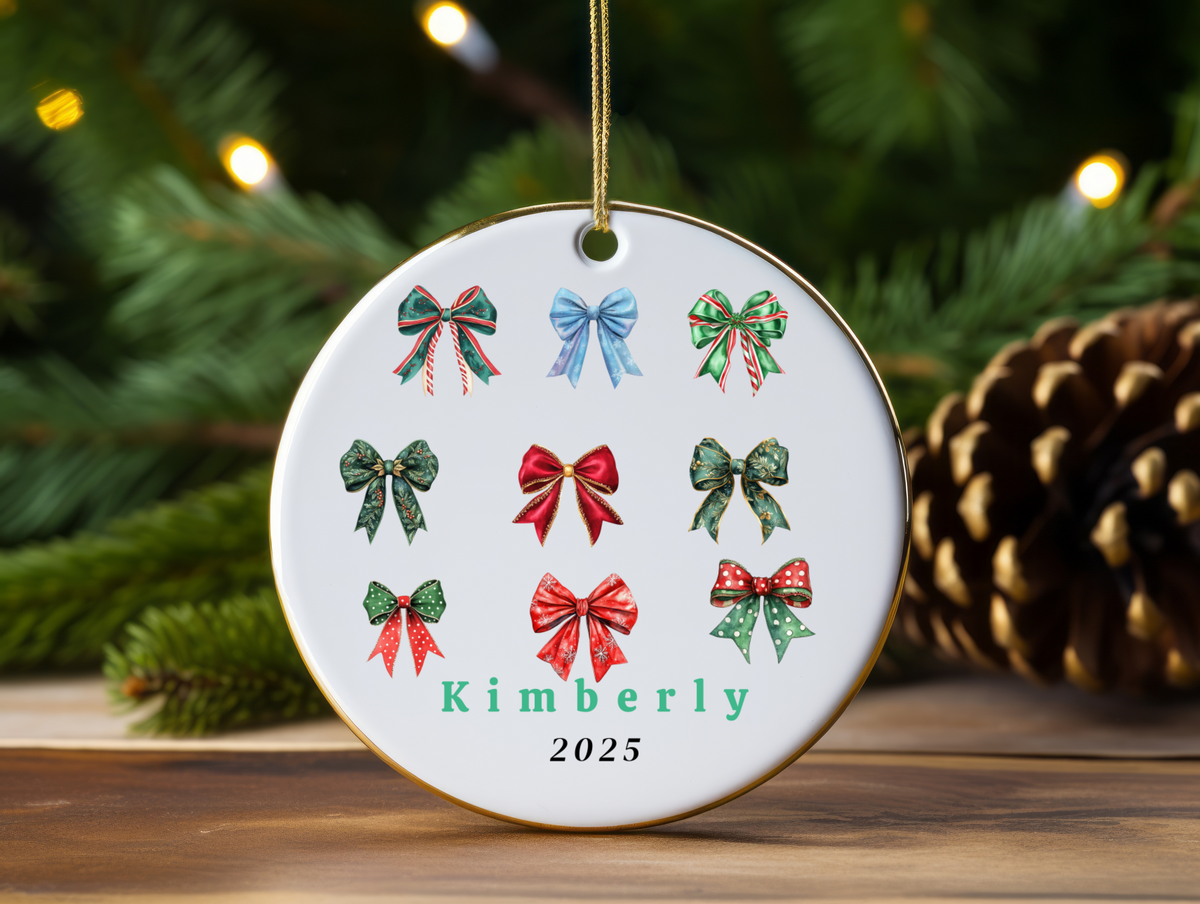 First Christmas Ornament | Personalized Ornament | Baby Shower Gift | Bow Ornament Keepsake | Custom Family Name Decoration