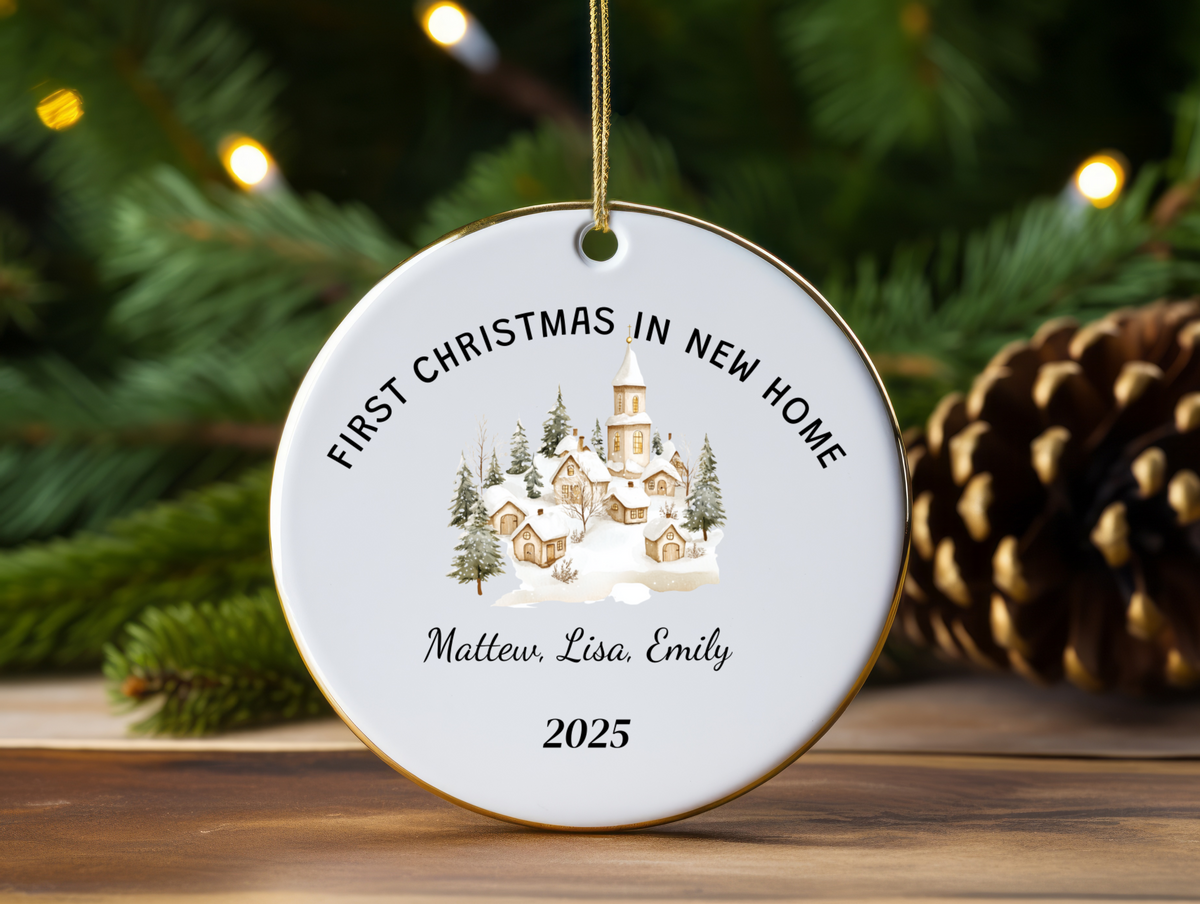 First Christmas in Our New Home Personalized Ornament — Custom Name Holiday Keepsake Gift