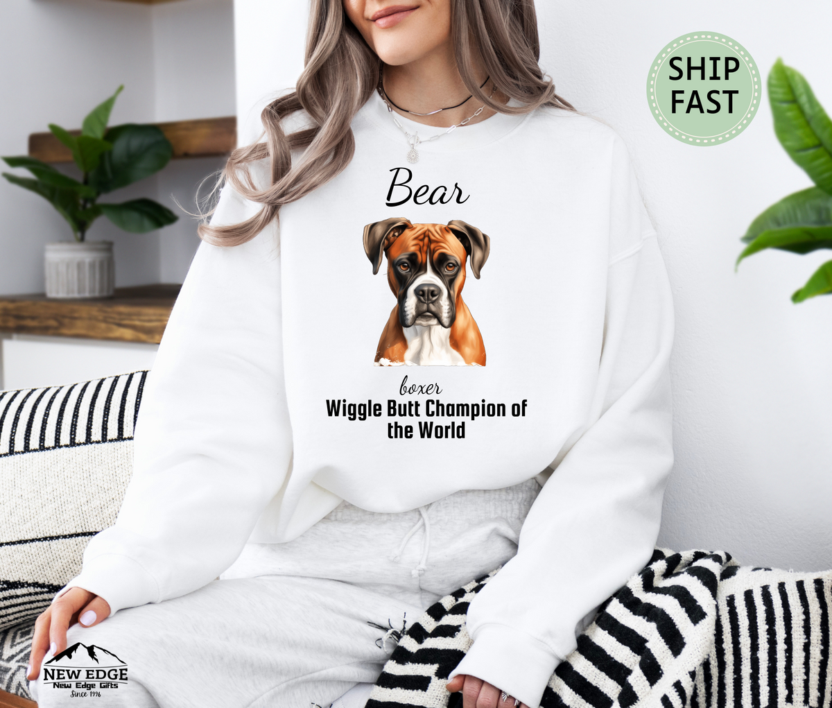 Personalized Boxer Dog Sweatshirt – “Wiggle Butt Champion of the World” | Custom Unisex Christmas Gift, Funny Dog Lover Sweatshirt, Pet Gift for Him or Her