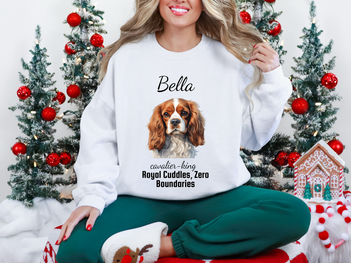 Cavalier King Charles Spaniel Personalized Unisex Sweatshirt – “Royal Cuddles, Zero Boundaries” | Christmas Dog Lover Gift | Custom Pet Gift | Cozy Holiday Sweater