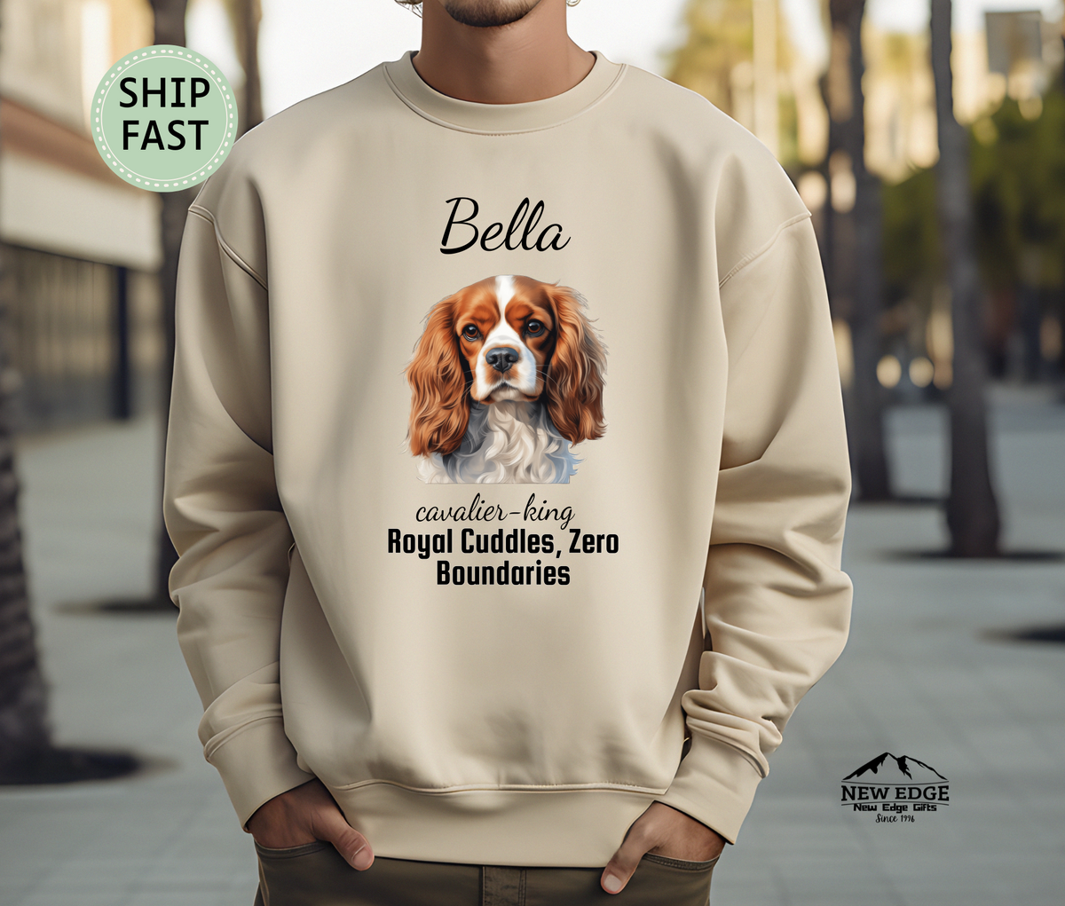 Cavalier King Charles Spaniel Personalized Unisex Sweatshirt – “Royal Cuddles, Zero Boundaries” | Christmas Dog Lover Gift | Custom Pet Gift | Cozy Holiday Sweater