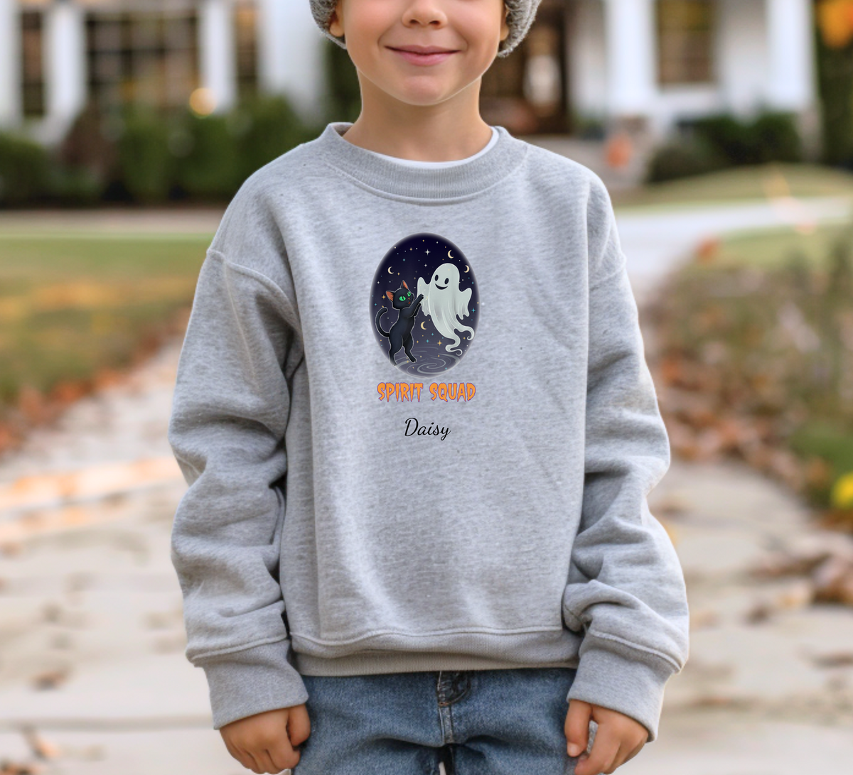 Personalized Youth Halloween Spirit Squad Crewneck Sweatshirt – Custom Name Optional