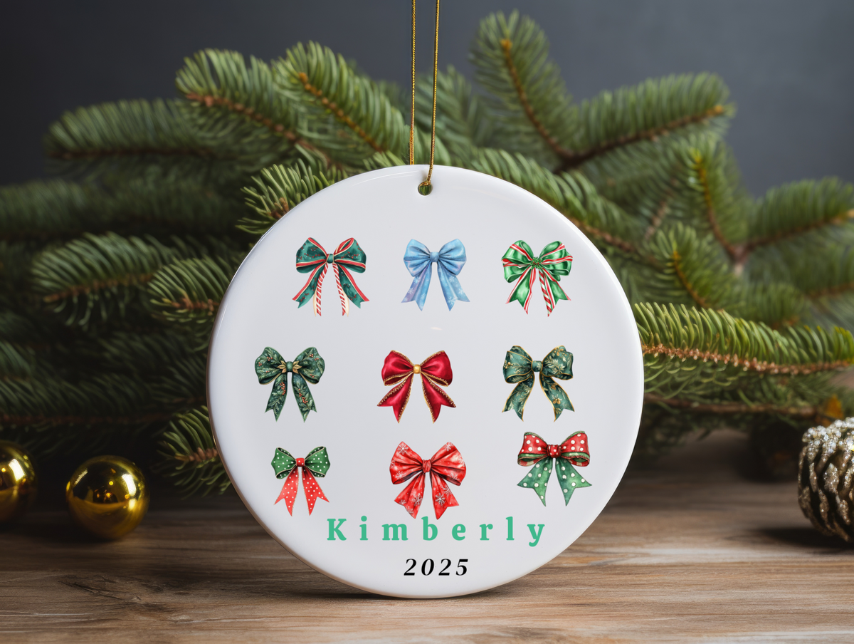 First Christmas Ornament | Personalized Ornament | Baby Shower Gift | Bow Ornament Keepsake | Custom Family Name Decoration