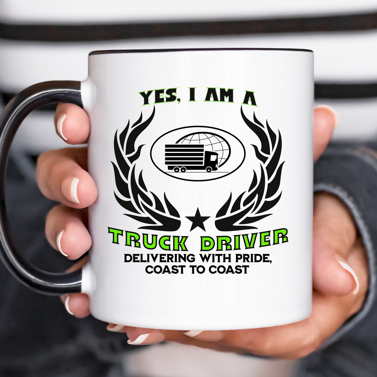 Truck Driver Mug  11oz & 15oz Accent Coffee Mug with Delivering with Pride Coast to Coast Slogan Perfect for Truckers and Drivers