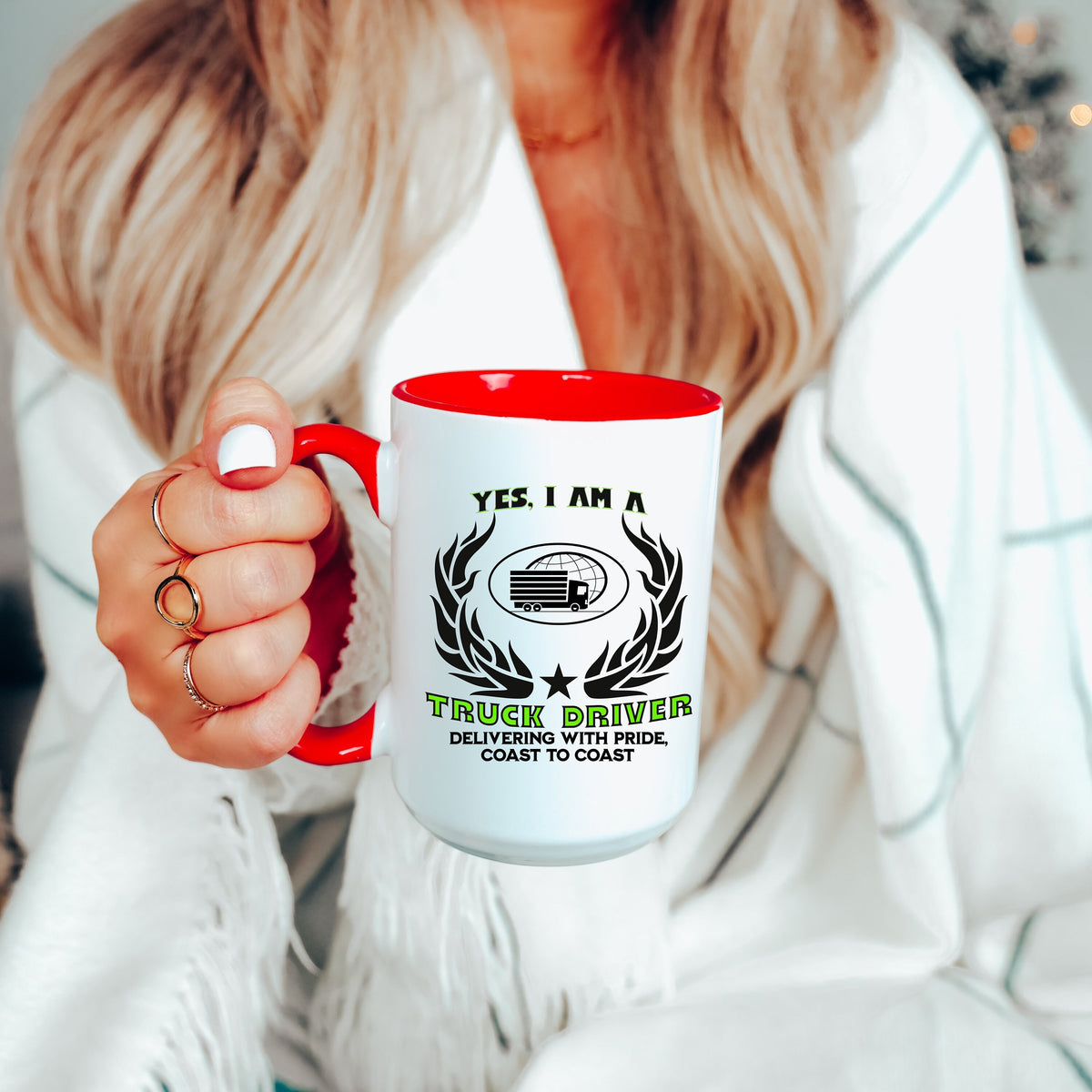 Truck Driver Mug  11oz & 15oz Accent Coffee Mug with Delivering with Pride Coast to Coast Slogan Perfect for Truckers and Drivers