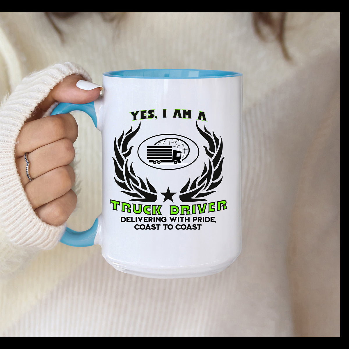 Truck Driver Mug  11oz & 15oz Accent Coffee Mug with Delivering with Pride Coast to Coast Slogan Perfect for Truckers and Drivers