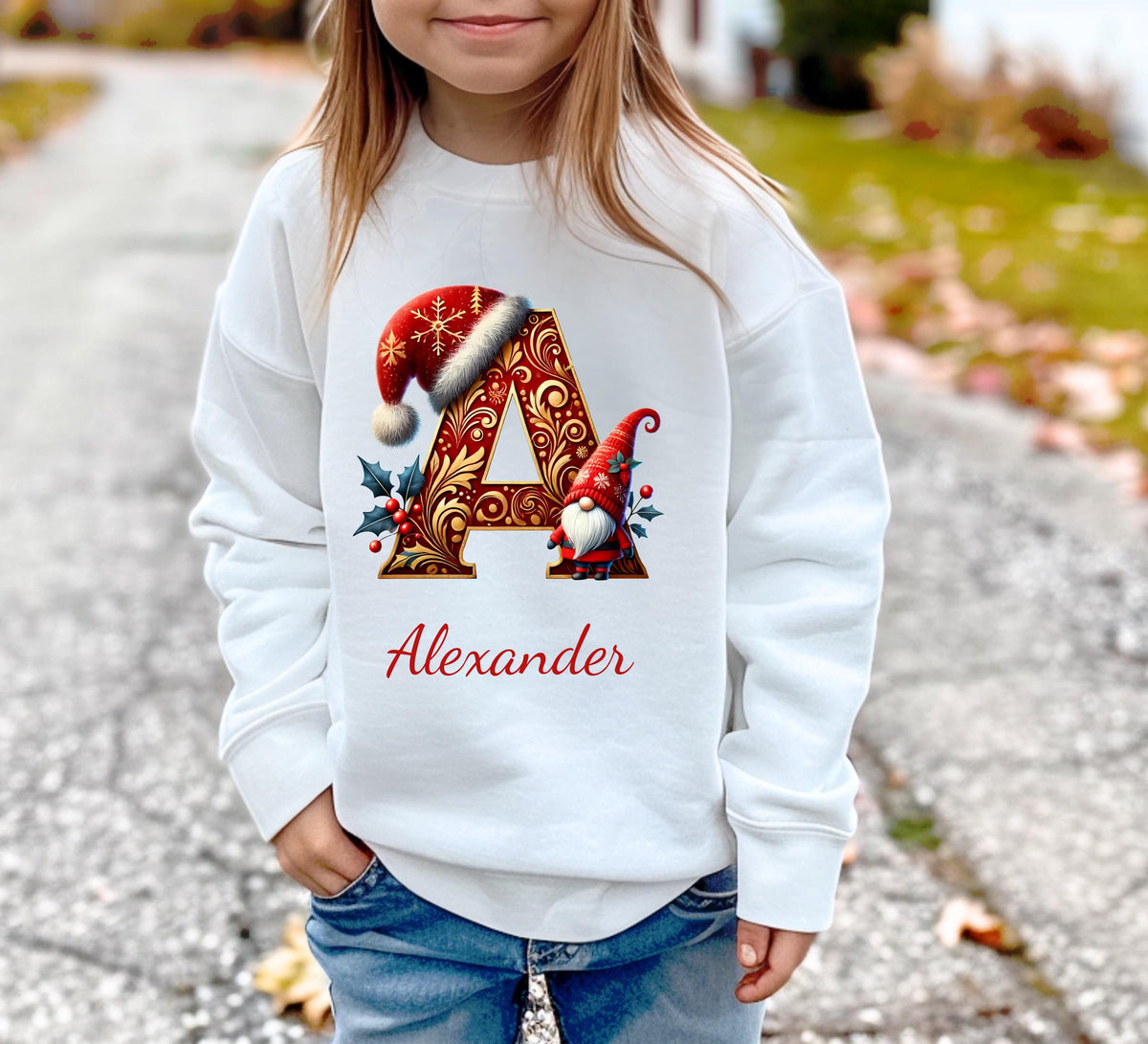 Personalized Christmas Gnome Hoodie: Initial & Name, Holiday Family Apparel