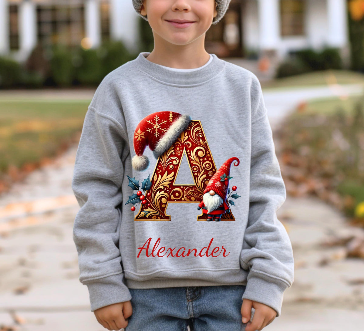 Personalized Christmas Gnome Hoodie: Initial & Name, Holiday Family Apparel