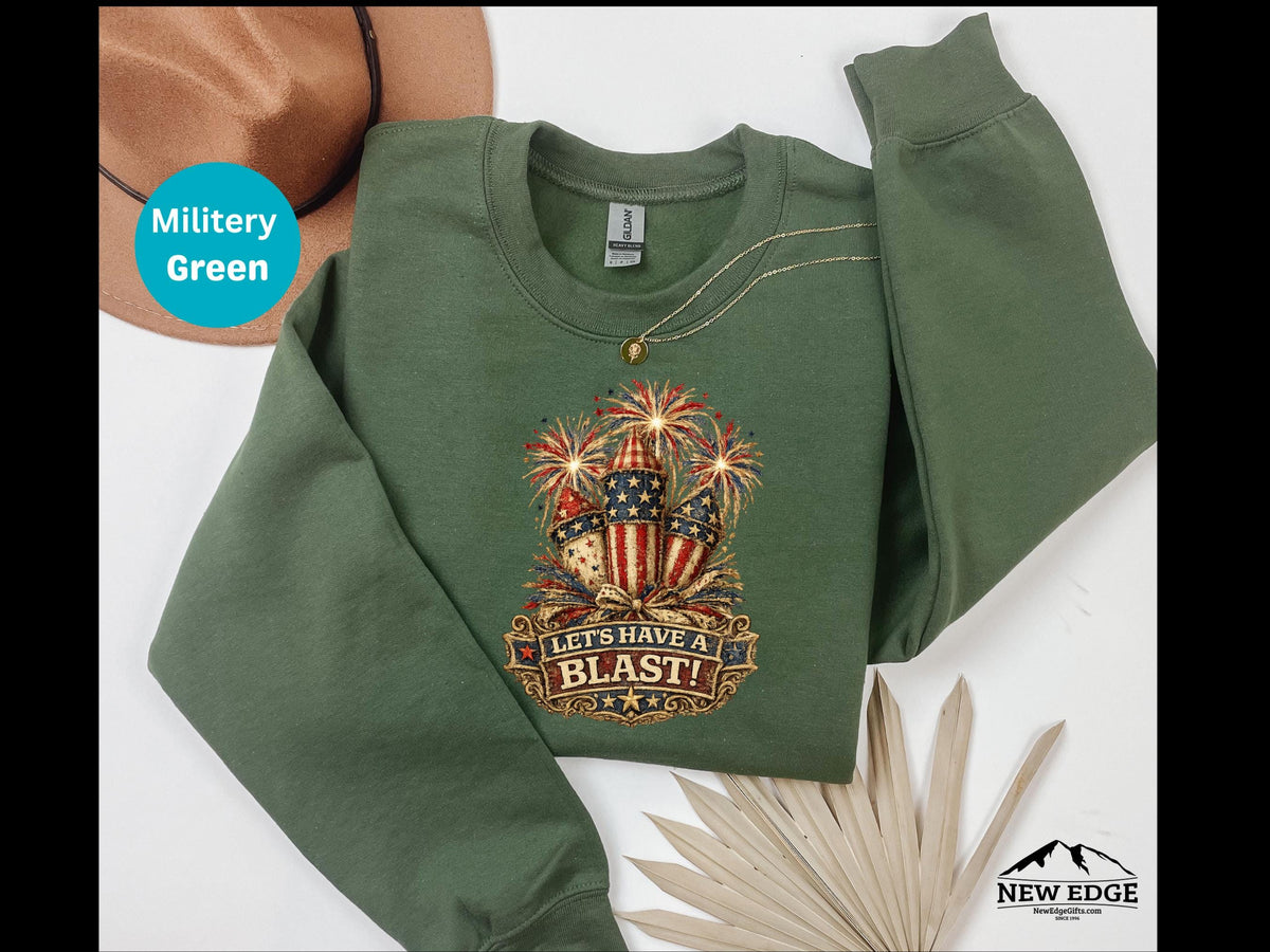 Patriotic Faux Patchwork Firecracker Bouquet Vintage Americana Gildan Sweatshirt