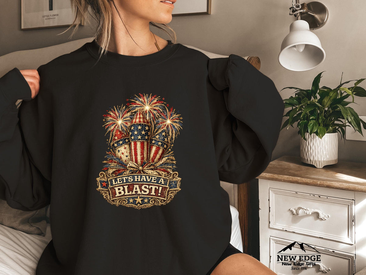 Patriotic Faux Patchwork Firecracker Bouquet Vintage Americana Gildan Sweatshirt