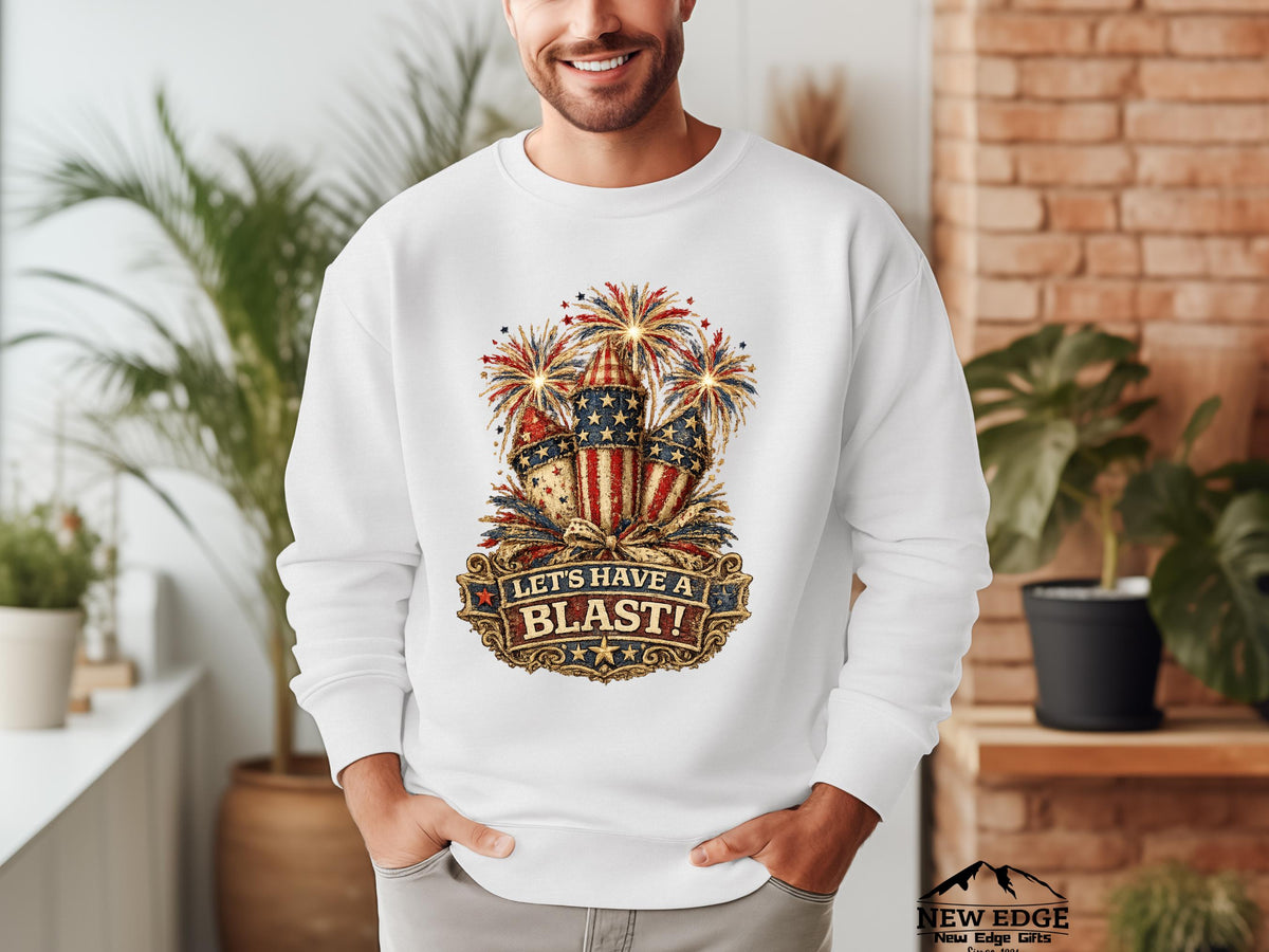 Patriotic Faux Patchwork Firecracker Bouquet Vintage Americana Gildan Sweatshirt