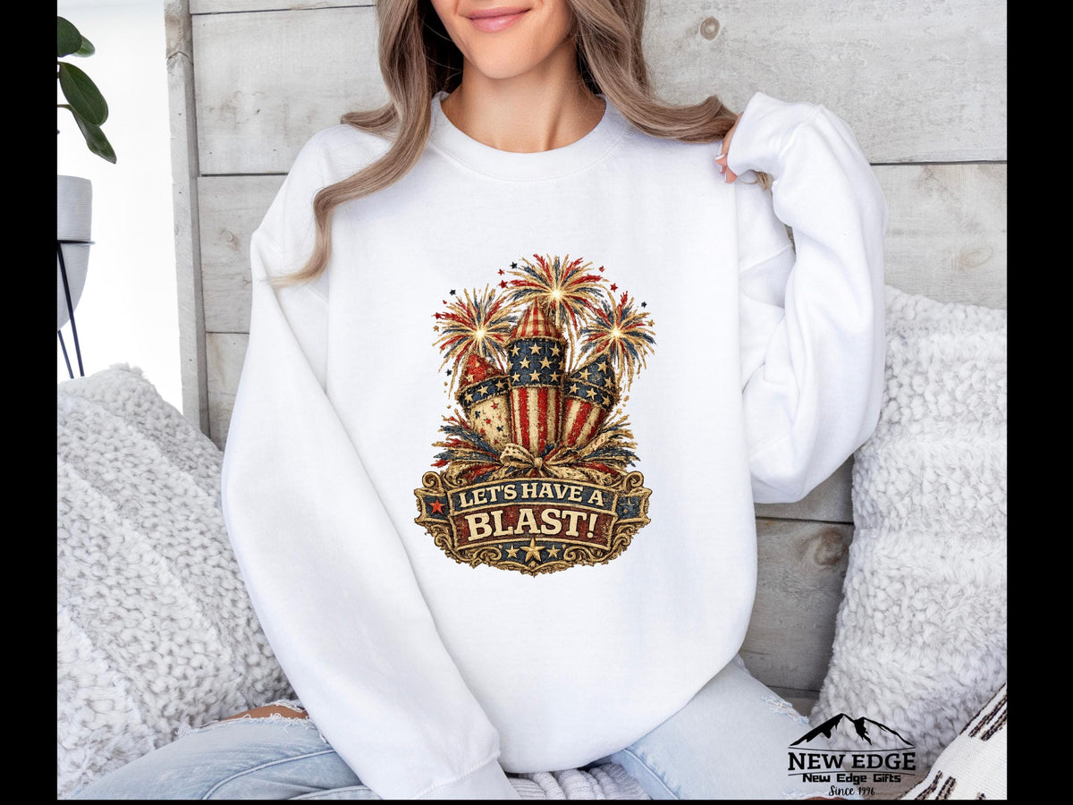 Patriotic Faux Patchwork Firecracker Bouquet Vintage Americana Gildan Sweatshirt