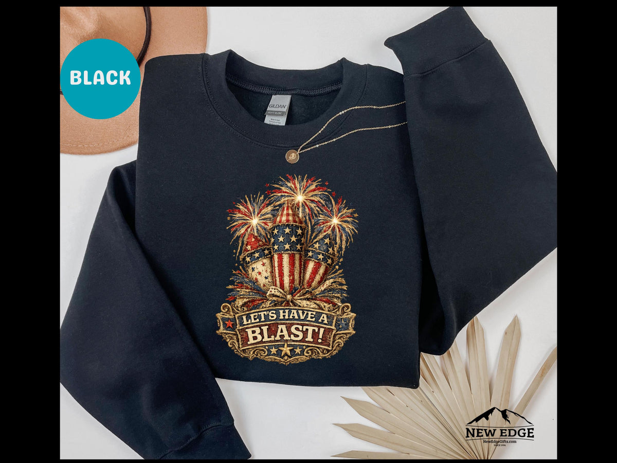 Patriotic Faux Patchwork Firecracker Bouquet Vintage Americana Gildan Sweatshirt