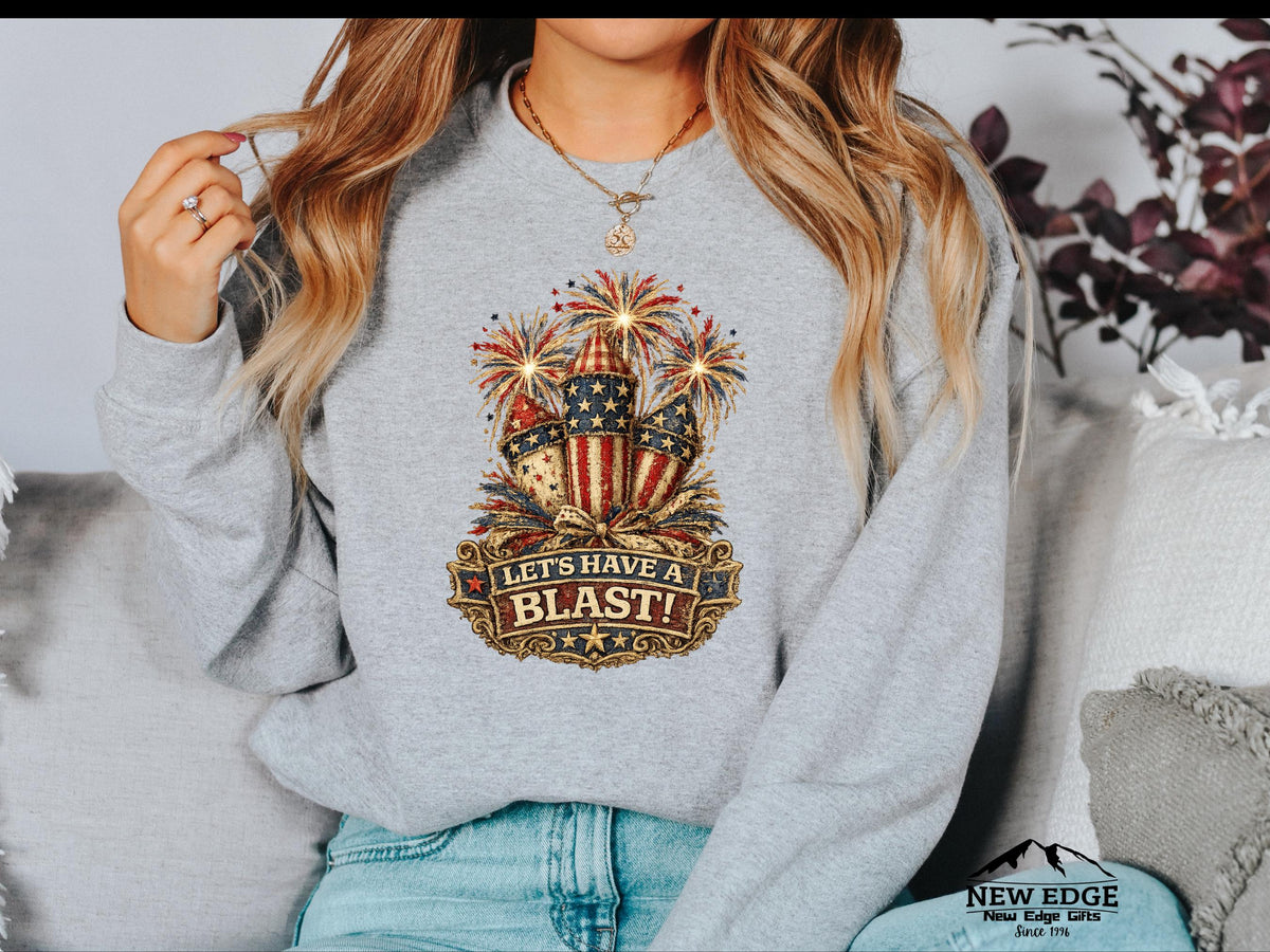 Patriotic Faux Patchwork Firecracker Bouquet Vintage Americana Gildan Sweatshirt