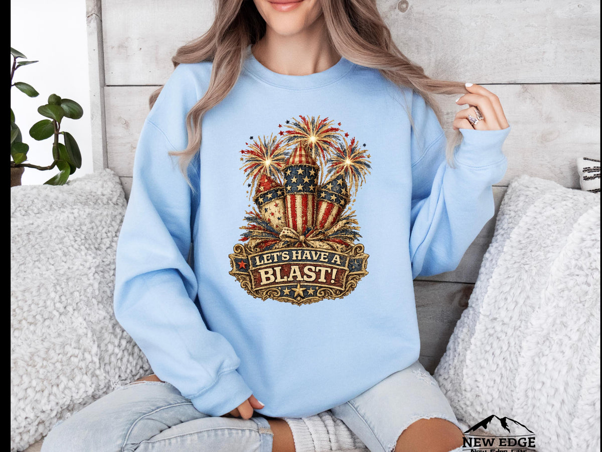Patriotic Faux Patchwork Firecracker Bouquet Vintage Americana Gildan Sweatshirt