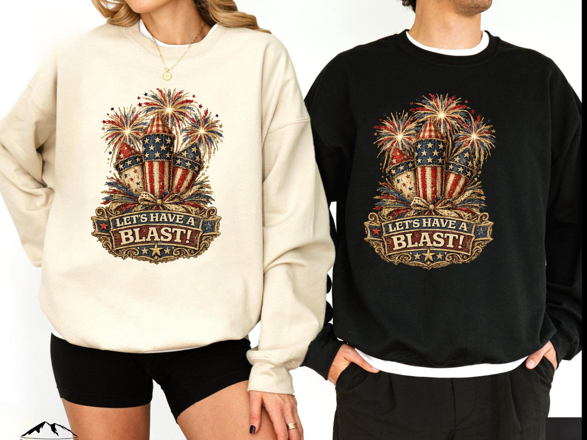 Patriotic Faux Patchwork Firecracker Bouquet Vintage Americana Gildan Sweatshirt