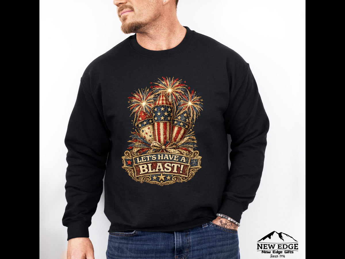 Patriotic Faux Patchwork Firecracker Bouquet Vintage Americana Gildan Sweatshirt