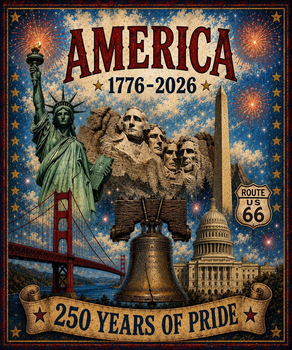 America's 250 Years of Pride Woven Blanket Patriotic Landmarks Throw Statue of Liberty Liberty Bell Mount Rushmore 1776-2026